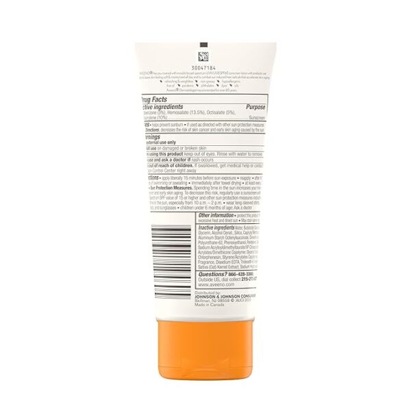 Aveeno Protect + Hydrate Loción hidratante de protección solar corporal con amplio espectro SPF 60 y avena prebiótica (3 onzas)